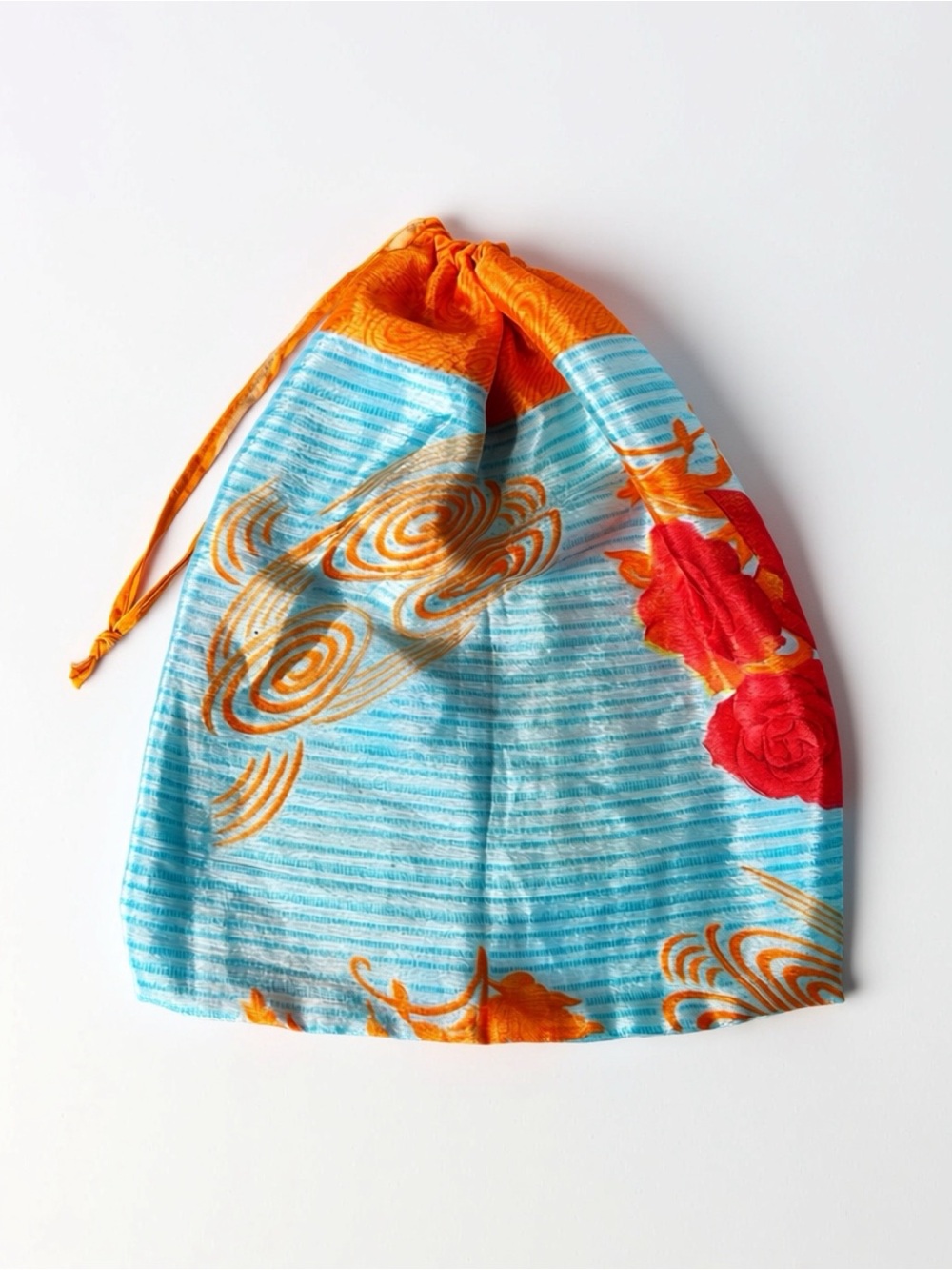 Drawstring Swim/Beach Bag / Garment Bag - Blue & Orange Floral